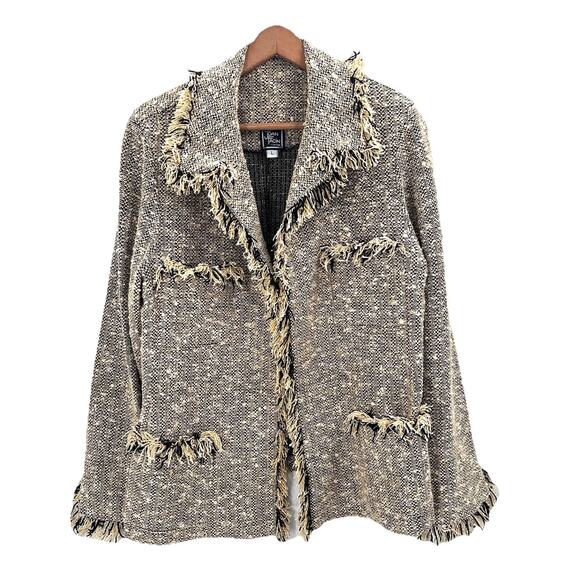 Vintage Joan Fagin Fringed Marled Knit Art To Wear Jacket Womens Size Large - Picture 1 of 8